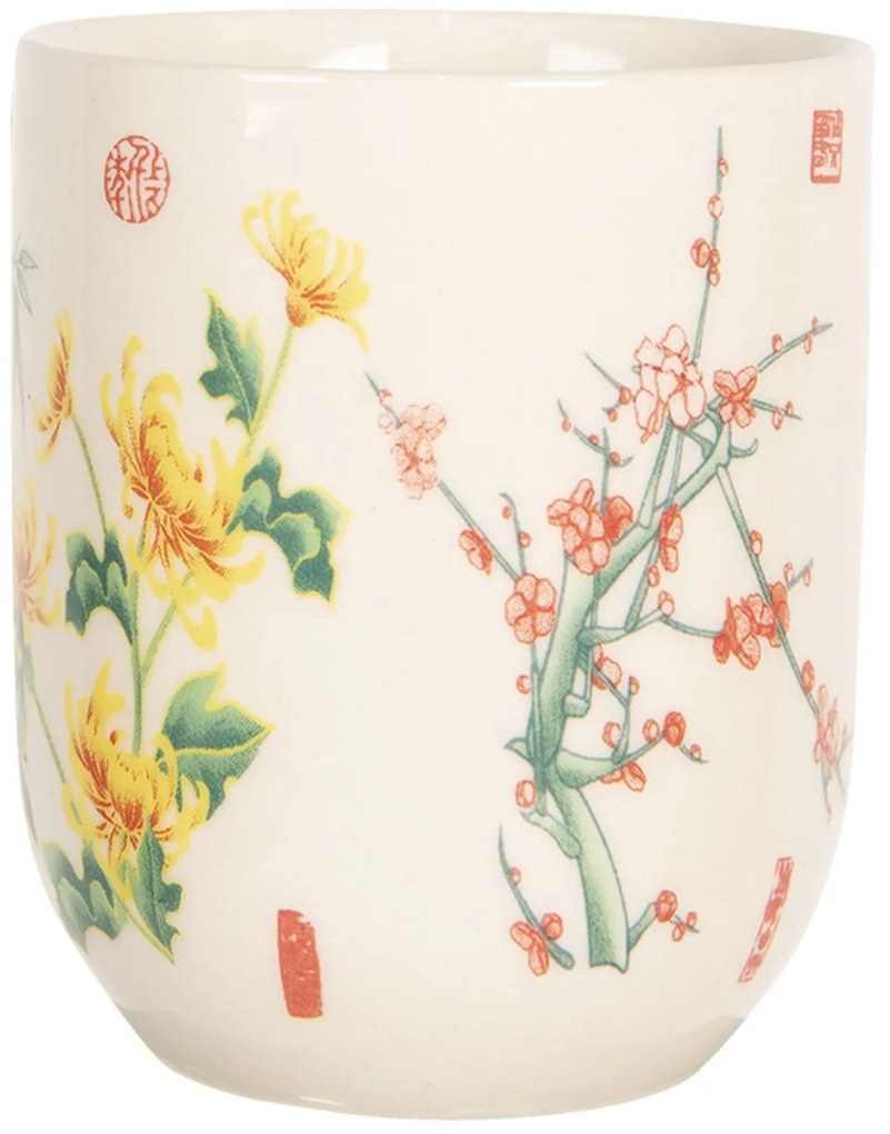 Porcelánový kalíšok na čaj s japonskými kvetmi - ∅ 6 * 8 cm / 0,1l