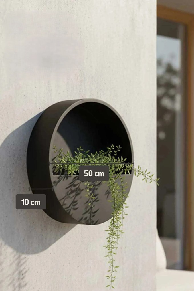 Květináč na stenu MURA, sklolaminát, Ø 50 cm, čierná