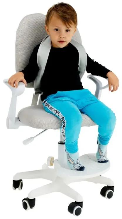 Ergonomická rastúca stolička s podnožou a trakmi, sivá