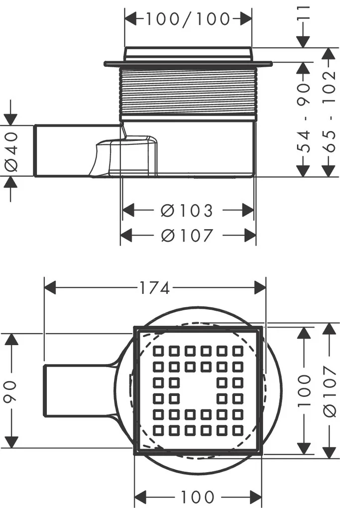 Hansgrohe RainDrain Point, úplná sada podlahového vpustu 100x100, kartáčovaná nerezová oceľ, HAN-56246800