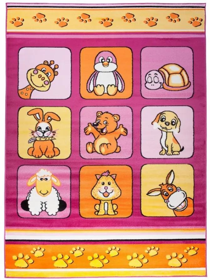 Detský kusový koberec Animals ružový, Velikosti 120x170cm