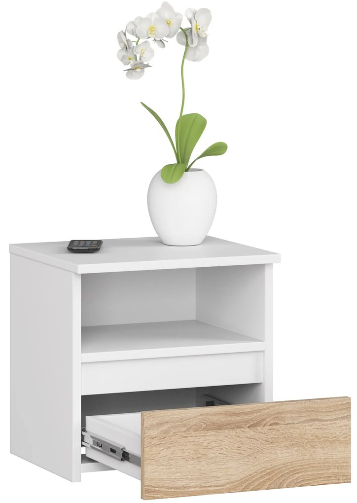 Noční stolek CL1 40 cm bílý/dub sonoma