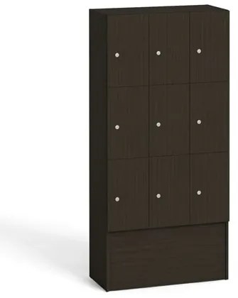 Drevená odkladacia skrinka s úložnými boxami, 9 boxov, 1700 x 900 x 420 mm, cylindrický zámok, wenge