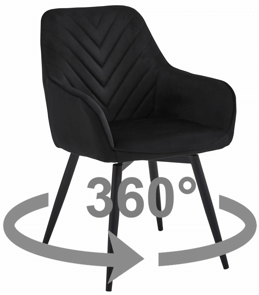 TRENDIE Otočná zamatová jedálenská stolička SOFIA 360 čierna