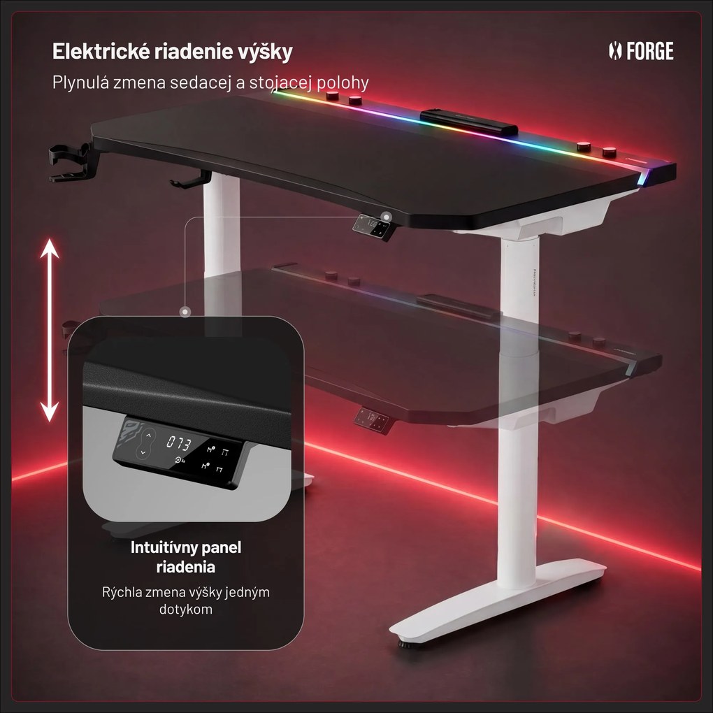 Elektrický herný stôl RGB s držiakmi, čierno-biely, 140 cm: Diablo X-Forge 1400