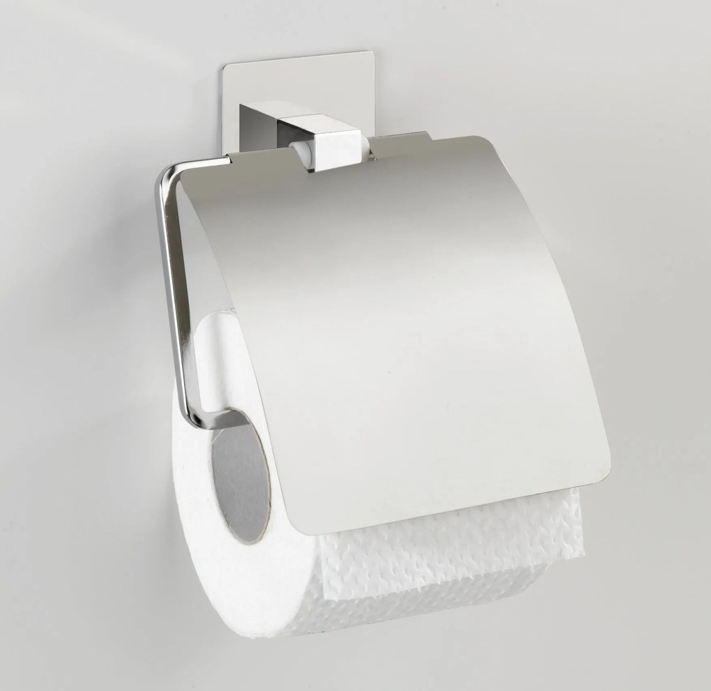 WENKO Držiak WC papiera BEZ VŔTANIA TurboLoc QUADRO kovovo lesklý 17x13x4 cm