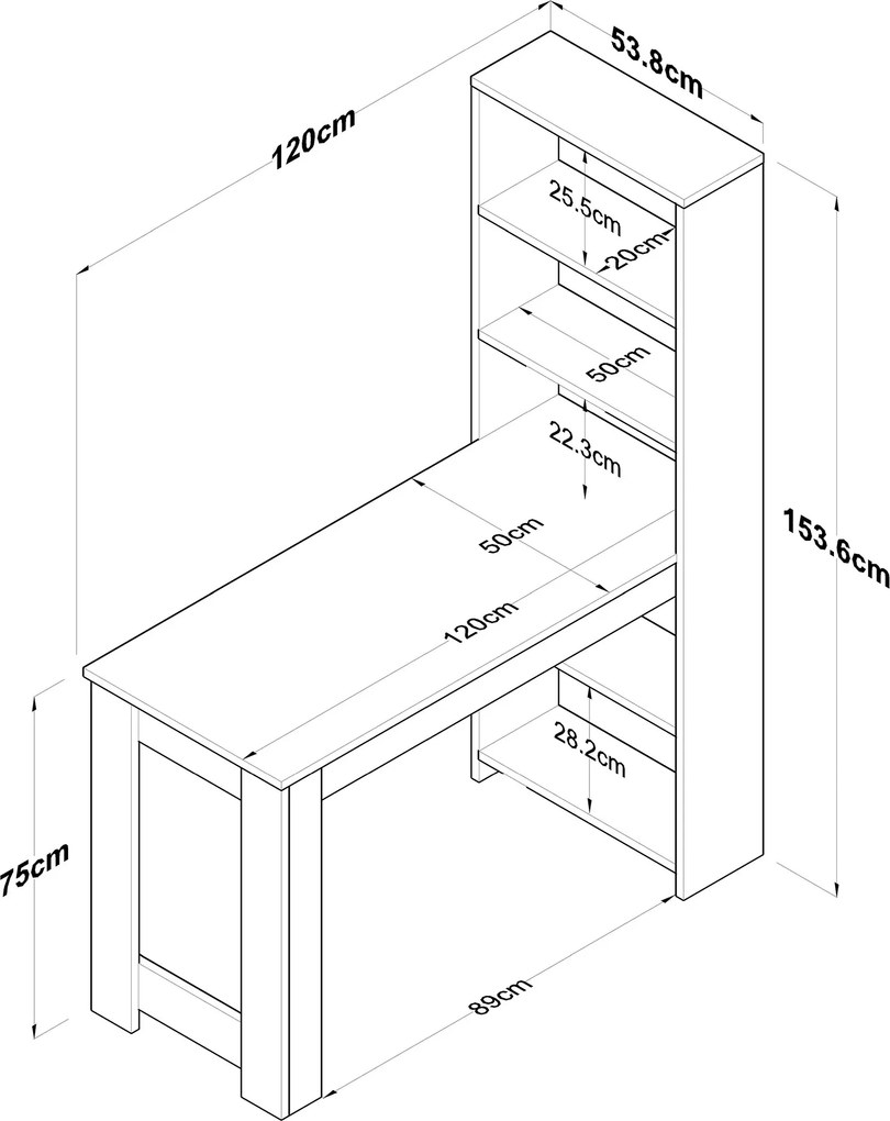 Barový stôl s regálom JAGUAR, biela/orech