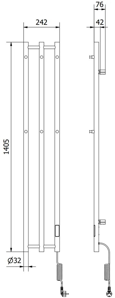 Mexen Pino, elektrické vykurovacie teleso s vešiakmi na uteráky 1405x242 mm, 200 W, čierna, W301-1405-242-00-70