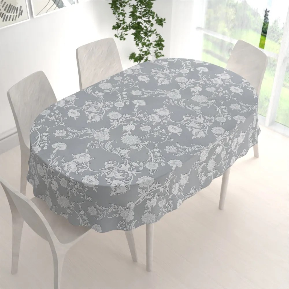 Biante Dekoračný oválny obrus PM-046 Zámocké kvety na svetlo sivom 100x140 cm