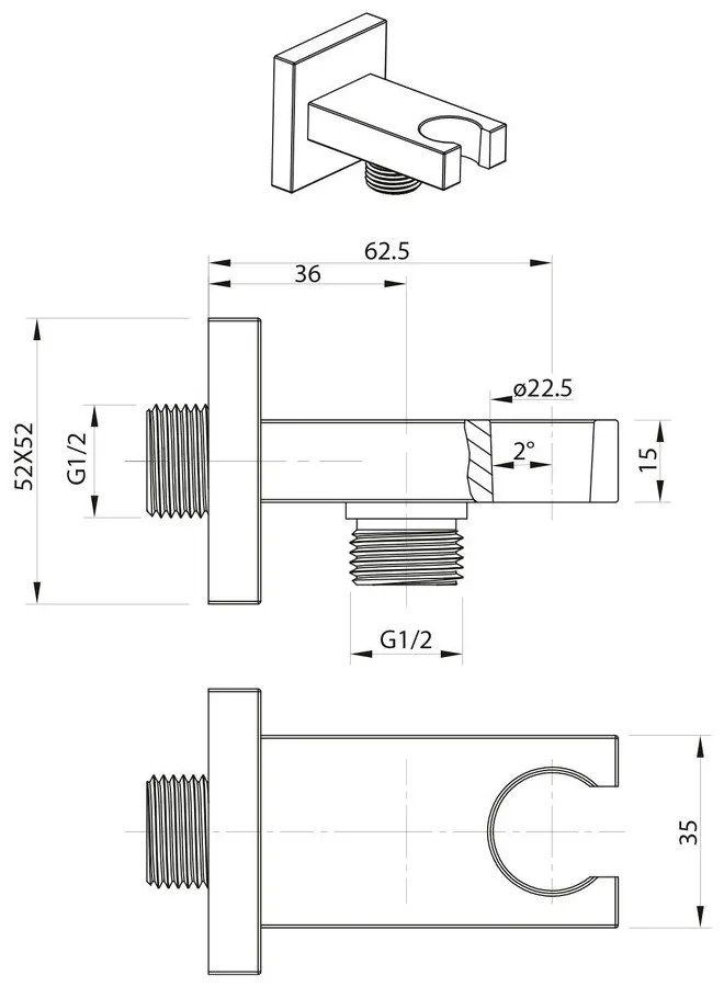 Mosadzný diel na pripojenie sprchy v zlatej farbe – Sapho