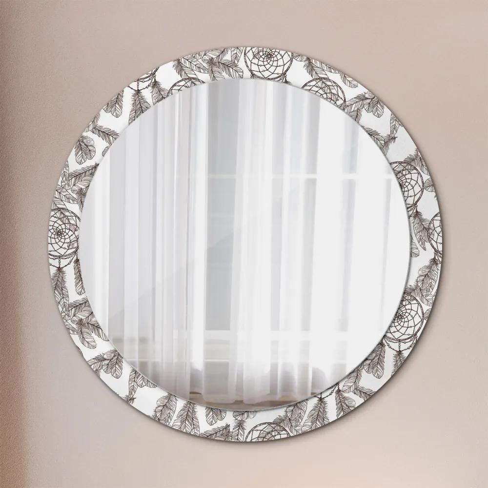 Okrúhle ozdobné zrkadlo Perie snov fi 90 cm
