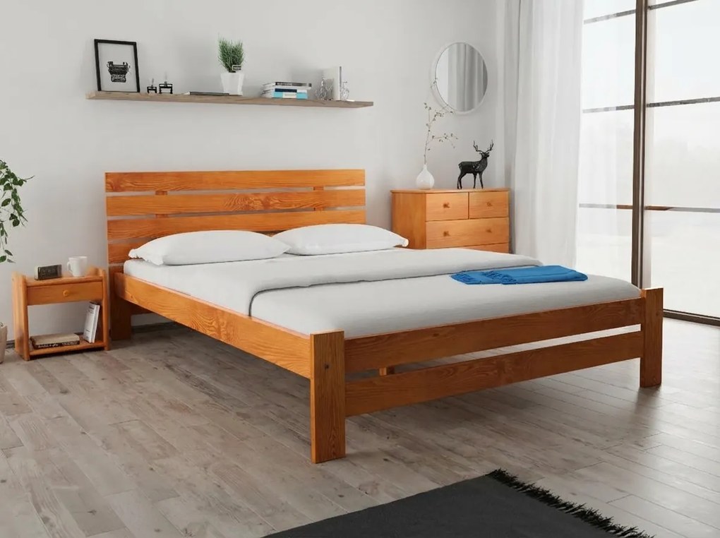 Posteľ PARIS zvýšená 140x200 cm, jelša Rošt: S latkovým roštom, Matrac: Matrac DELUXE 10 cm