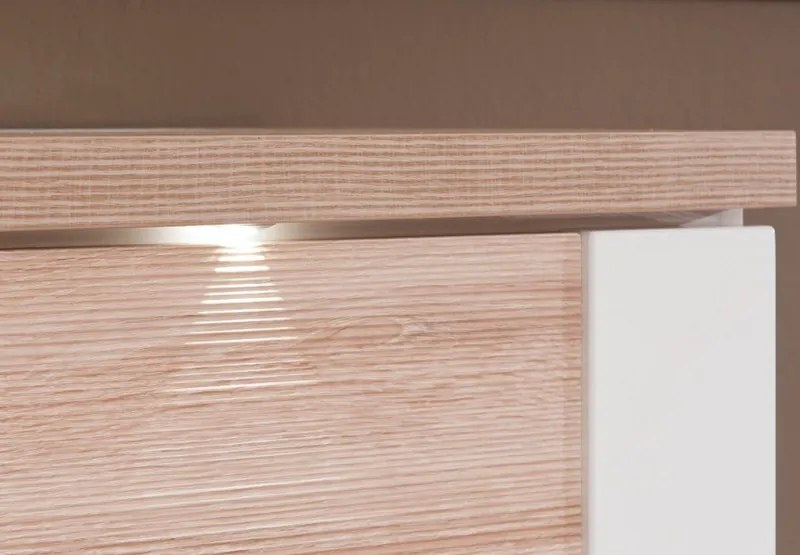 Široká komoda Caracas typ 21, dub/biely lesk, s osvetlením