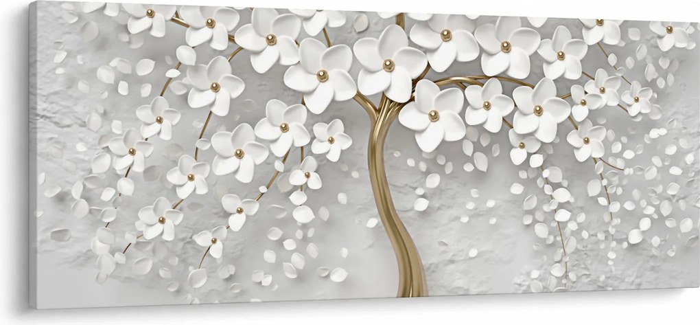 Obraz bieleho stromu s kvetinami (120x50 cm)