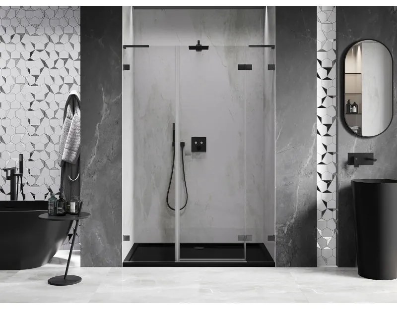 Mexen Lunar L, Otočné pravé sprchové dvere 125 cm, 8mm číre sklo, brúsený grafit profil, 834SL-125-050-66-00-P