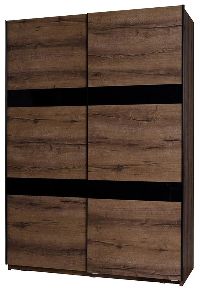 Skriňa Verdek SZ150 VD12, Farby: dub monastery / dub monastery + čierny lesk, Osvetlenie: osvetlenie LED, Systém tichého zatvárania: áno, Zrkadlo: áno