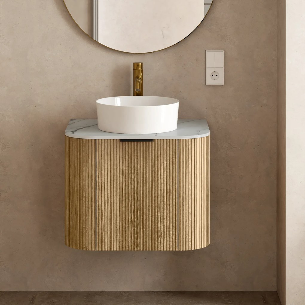 Závěsná skříňka s deskou a umyvadlem Matinale 60 cm akácie/bílá