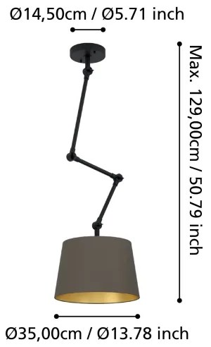 Eglo 390198 - Luster na tyči PISTUNIO 1xE27/40W/230V hnedá