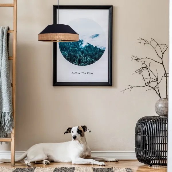 Luster na lanku MANISO 1xE27/60W/230V pr. 45 cm čierna/béžová