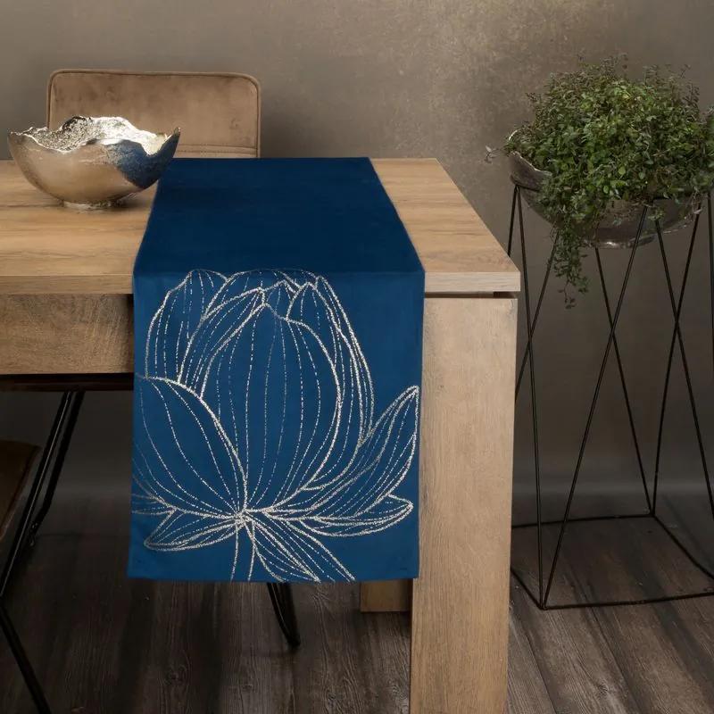 Dekorstudio Elegantný zamatový behúň na stôl BLINK 12 granátovomodrý Rozmer behúňa (šírka x dĺžka): 35x180cm