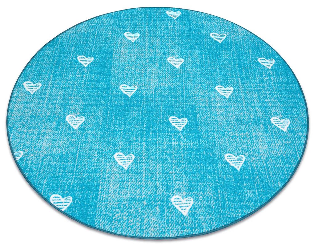 Okrúhly koberec pre deti HEARTS Jeans, vintage srdce - tyrkysová Veľkosť: kruh 150 cm