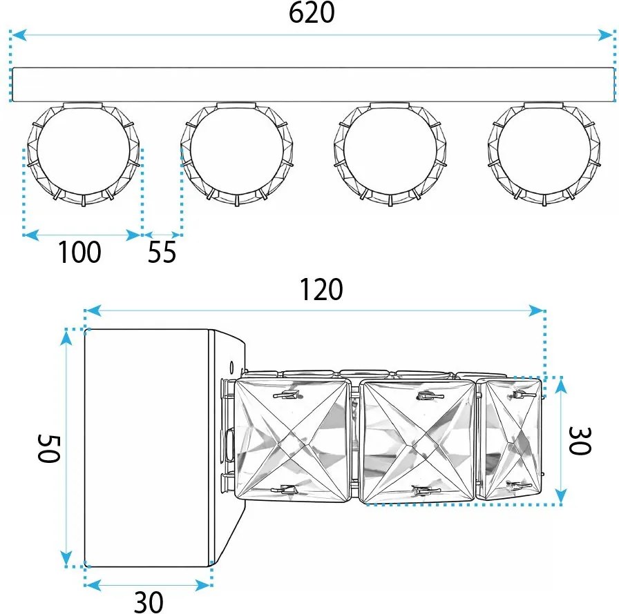 Toolight Toolight, LED nástenné svietidlo 62 cm, 12W, 4000K, 1000lm, APP1940-4W, chrómová, OSW-66074