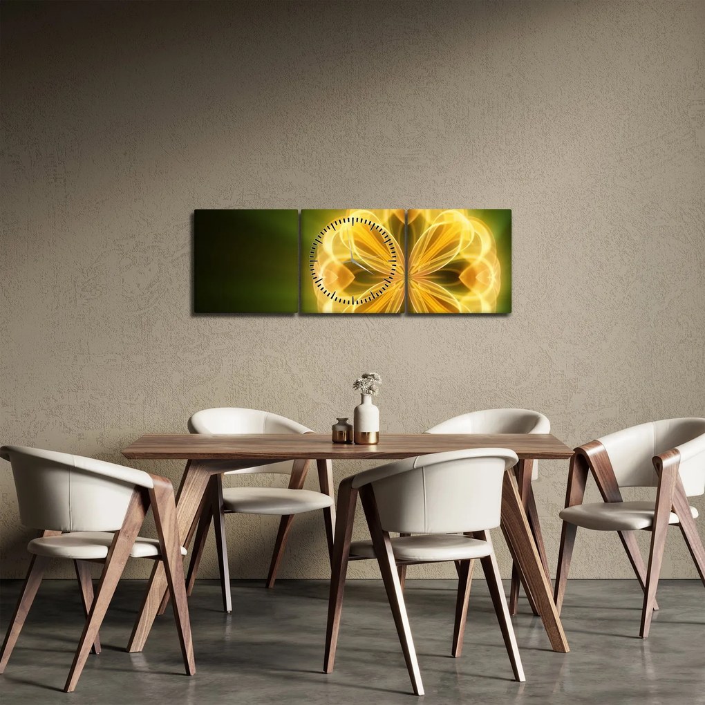 Obraz žltej kvetiny (s hodinami) (90x30 cm)