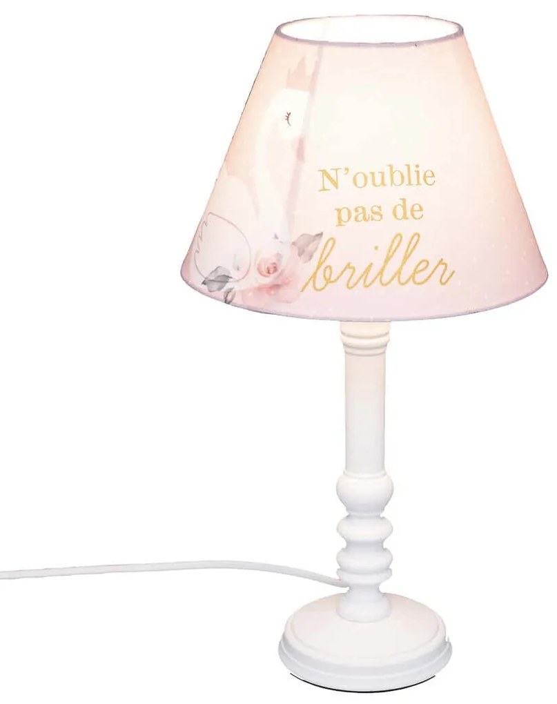 Atmosphera Créateur d'intérieur Detská nočná lampa Princess Labuť s látkovým tienidlom a borovicovým podstavcom