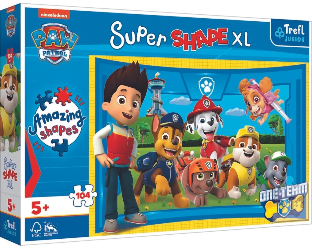 Trefl Puzzle 104 XL Super Shape Priatelia šteniat Labková patrola / Paw patrol 60x40cm v krabici 40x27x6cm