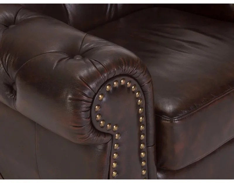 furniture-nabytek.cz - Masívne kreslo Chesterfield Hereford z pravej kože, hnedé – 112×96×94 cm