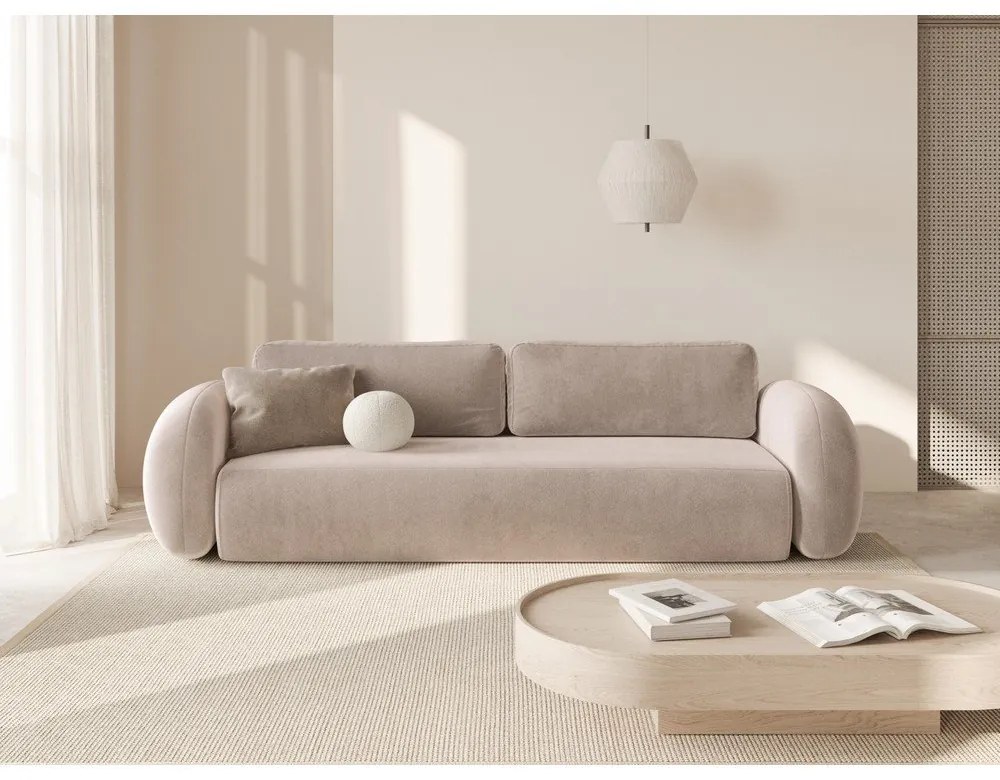 Béžová zamatová rozkladacia/s úložným priestorom pohovka 262 cm Tonale – Cosmopolitan Design