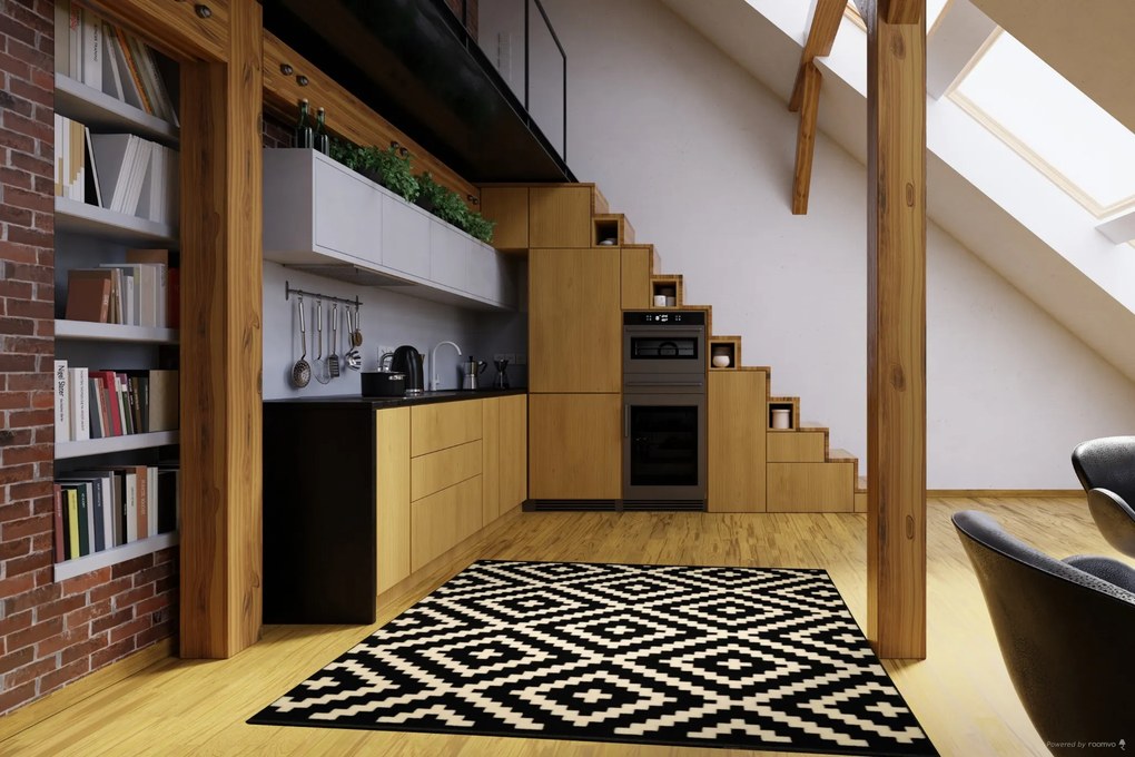 Alfa Carpets, Kusový koberec Gloria new black/cream, 80x150, čiernobiela, chodba / predsieň