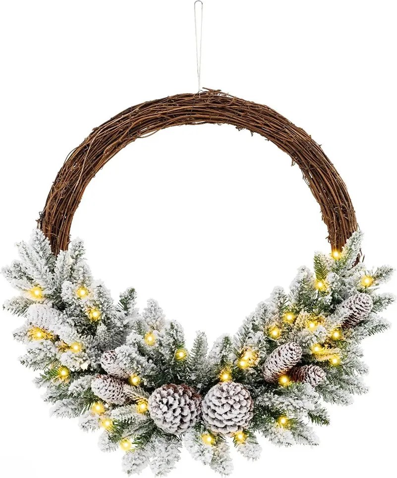 Snehová zimná vence s teplými LED svetlami