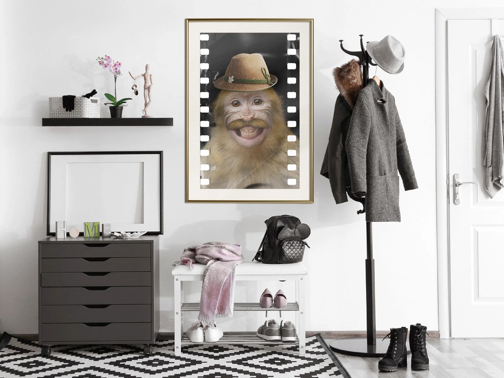 Artgeist Plagát - Monkey In Hat [Poster] Veľkosť: 40x60, Verzia: Zlatý rám