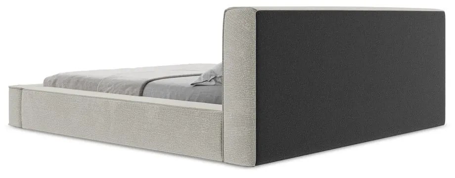Svetlosivá čalúnená dvojlôžková posteľ s úložným priestorom s roštom 160x200 cm Noho – Makamii