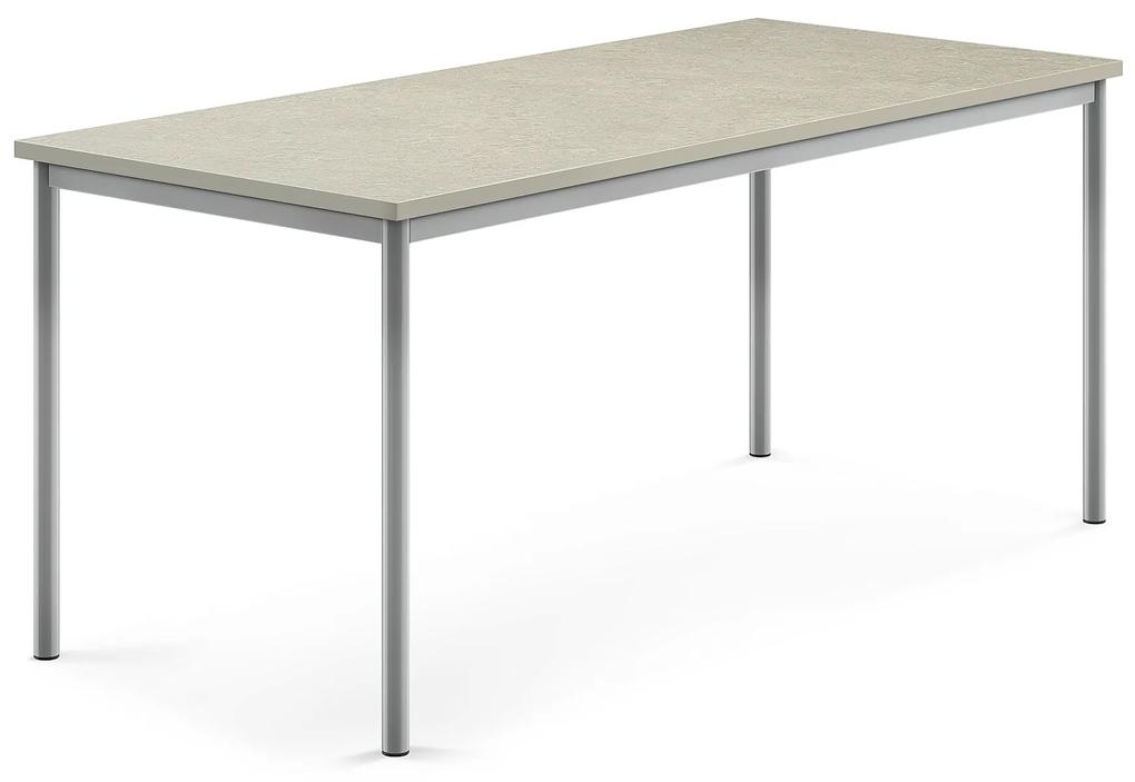 Stôl SONITUS, 1800x800x760 mm, linoleum - svetlošedá, strieborná