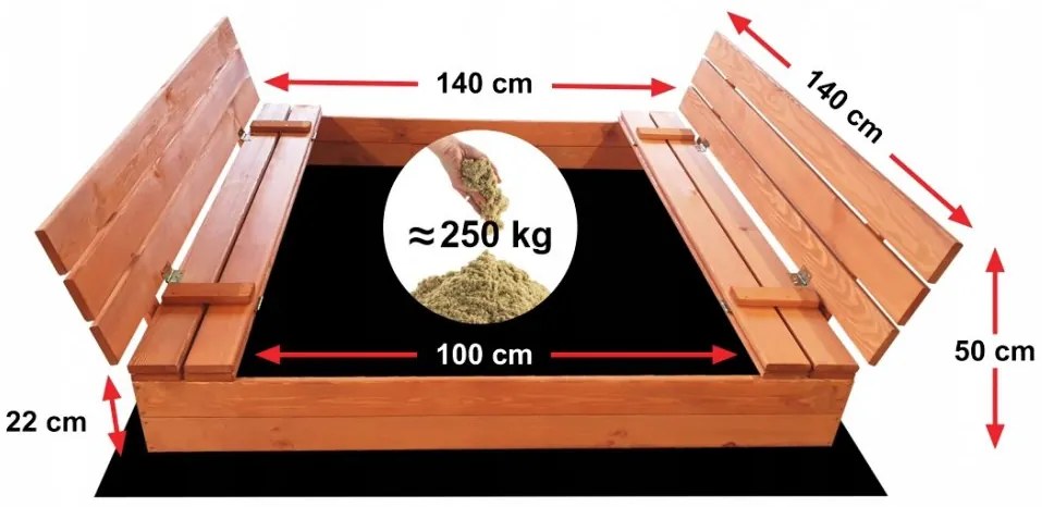 Detské uzatvárateľné pieskovisko s lavičkami 140 x 140 cm impregnované