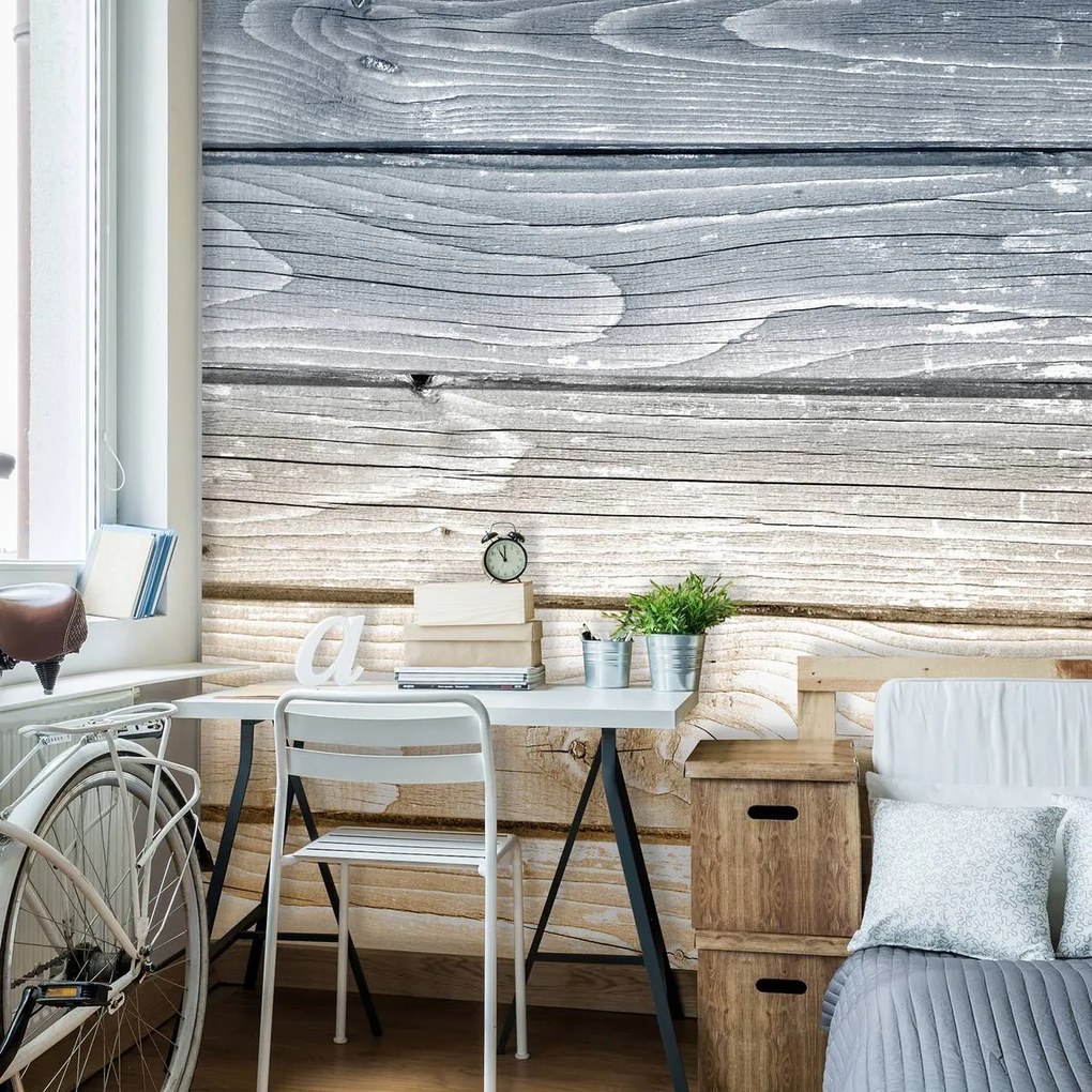 Fototapeta - Modré a žlté drevené dosky (152,5x104 cm)