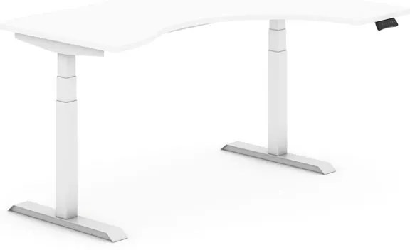 Výškovo nastaviteľný stôl, ergonomický pravý, 1600 x 1200 mm, biela