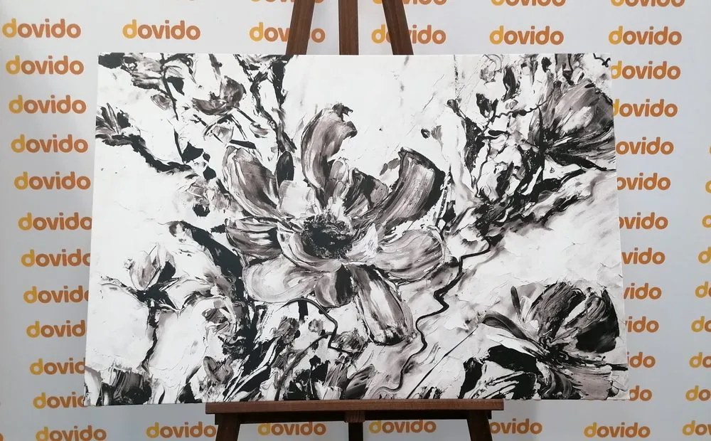 Obraz maľované kvety leta v čiernobielom prevedení
