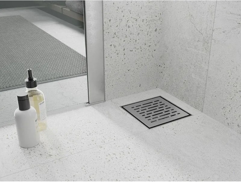 Mexen Flat-Q M01 štvorcová podlahová vpust 12 x 12 cm, brúsená oceľ - 1010312