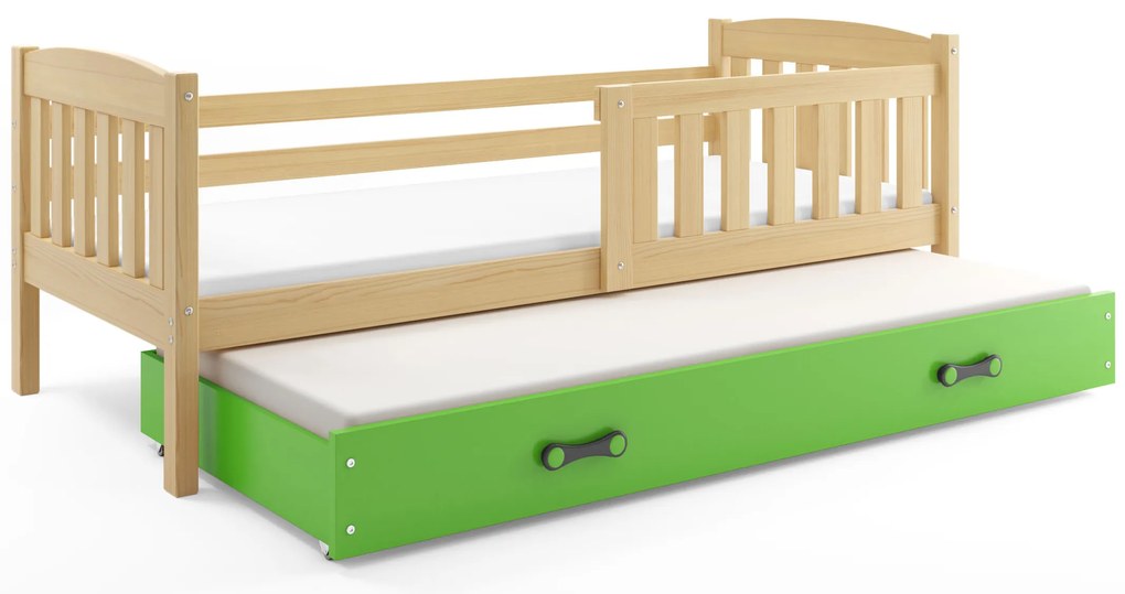 Posteľ s prístelkou KUBO 2 190x90 borovica - zelená