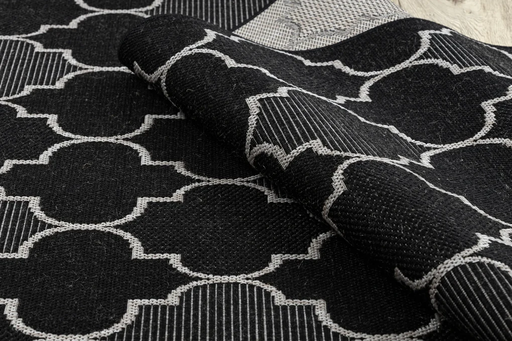 Šnúrkový koberec SIZAL FLOORLUX 20607 , marokánsky trellis, čierny / strieborný