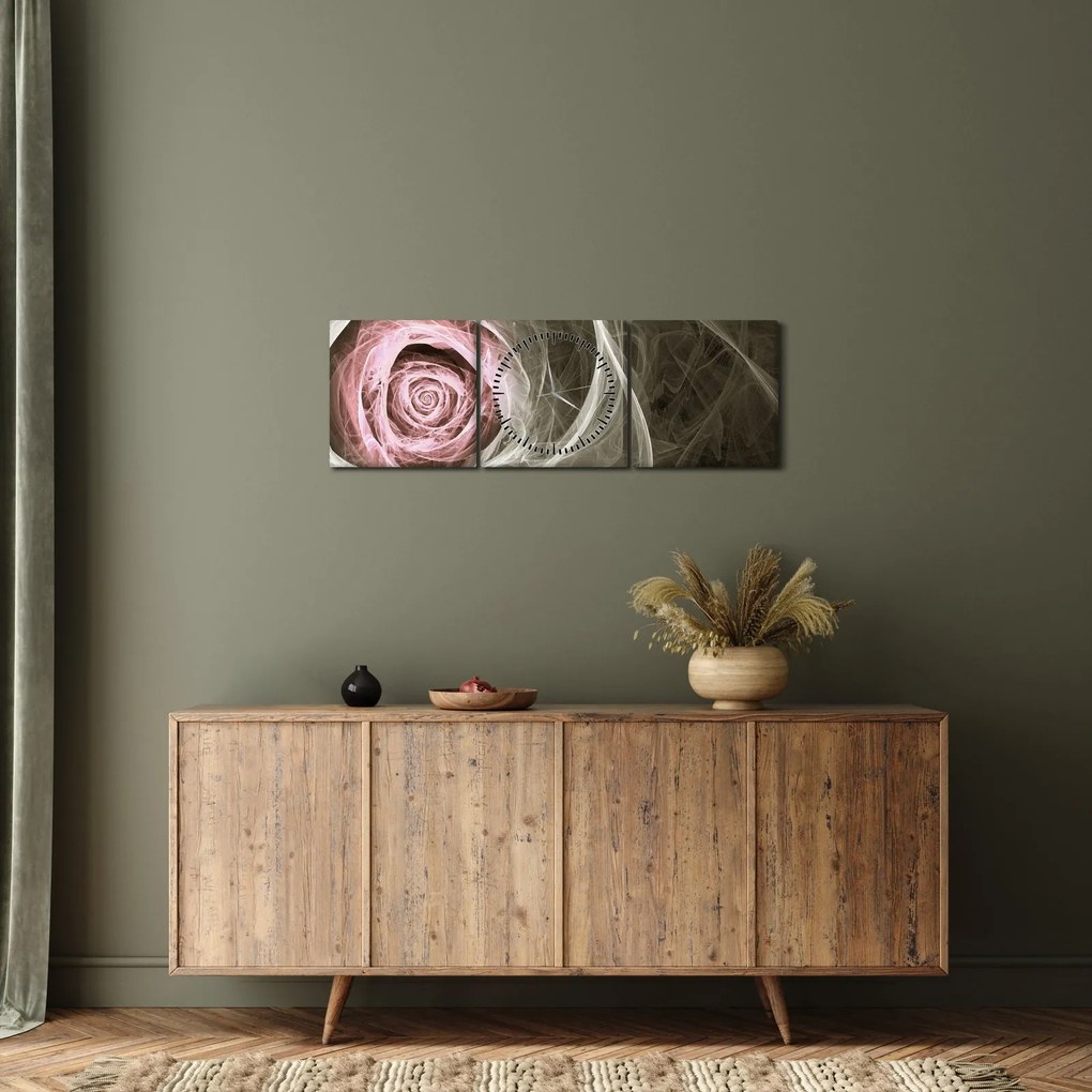 Obraz - Abstraktné ruže svetlo ružová (s hodinami) (90x30 cm)