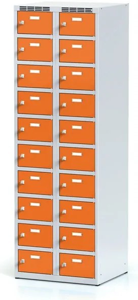 Alfa 3 Šatníková skrinka S6 s úložnými boxami, 20 boxov, 1800 x 600 x 500 mm, cylindrický zámok, oranžové dvere
