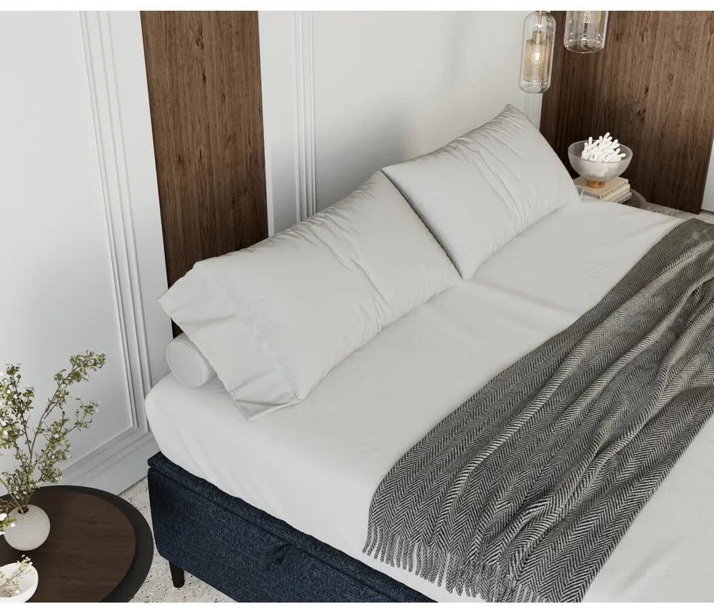 Tmavomodrá čalúnená dvojlôžková posteľ s úložným priestorom 160x200 cm Tate – Maison de Rêve