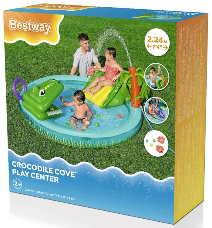 Nafukovacie ihrisko CROCODILE šmykľavka + postrekovač + loptičky Bestway 53166