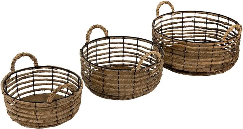 Drôtené obmotané úložné koše s ušami Parien - Ø 39*15 / Ø 34*13 / Ø 29*11 cm