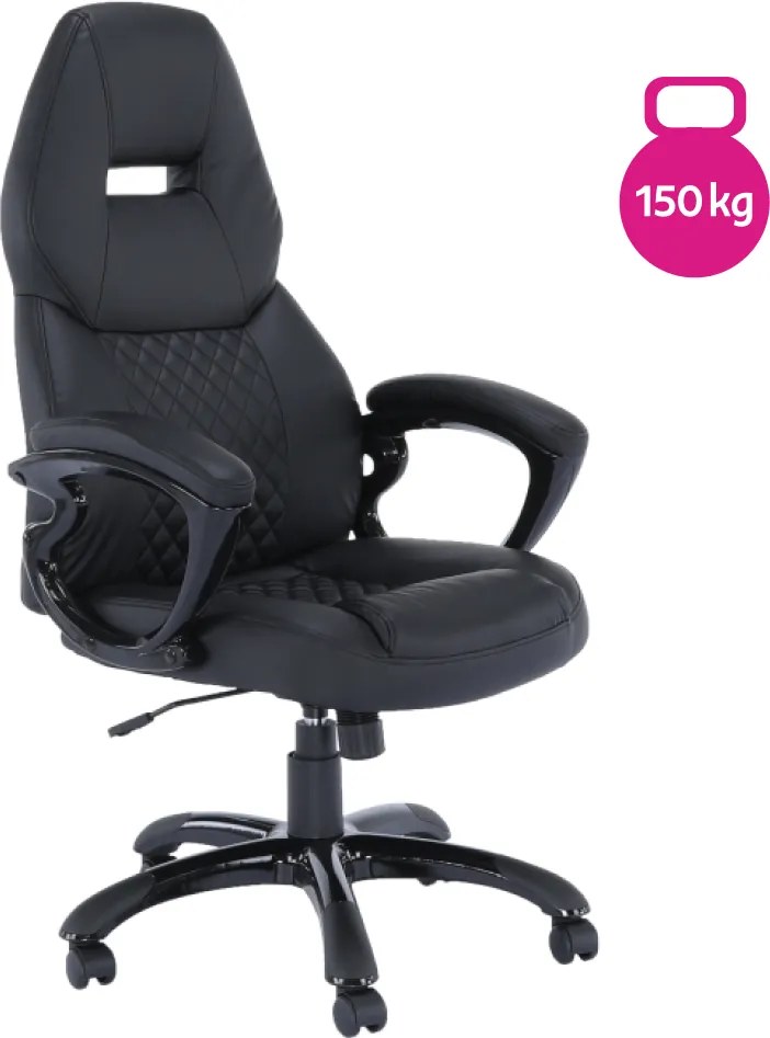 Kancelárske kreslo, čierna ekokoža, nosnosť 150 kg, HEVYR