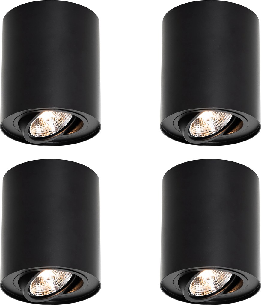 Sada 4 moderných stropných bodových svetiel čierna nastaviteľná AR70 - Rondoo Up